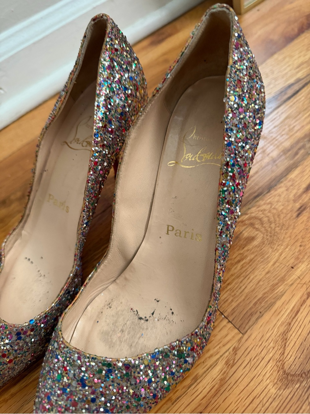 Vintage Christian Louboutin Multicolor Glitter Pointed-Toe Pumps - Picture 7 of 10